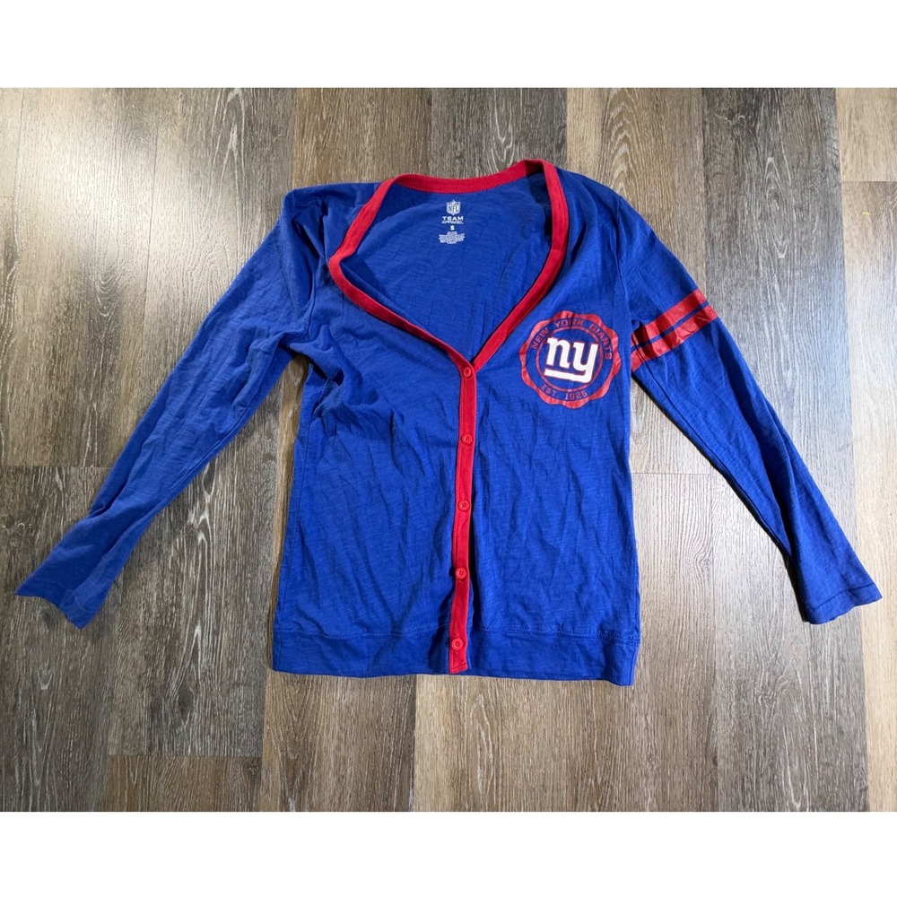 NFL Team Apparel Cardigan Womens Small Blue New York Giants Button Front Top